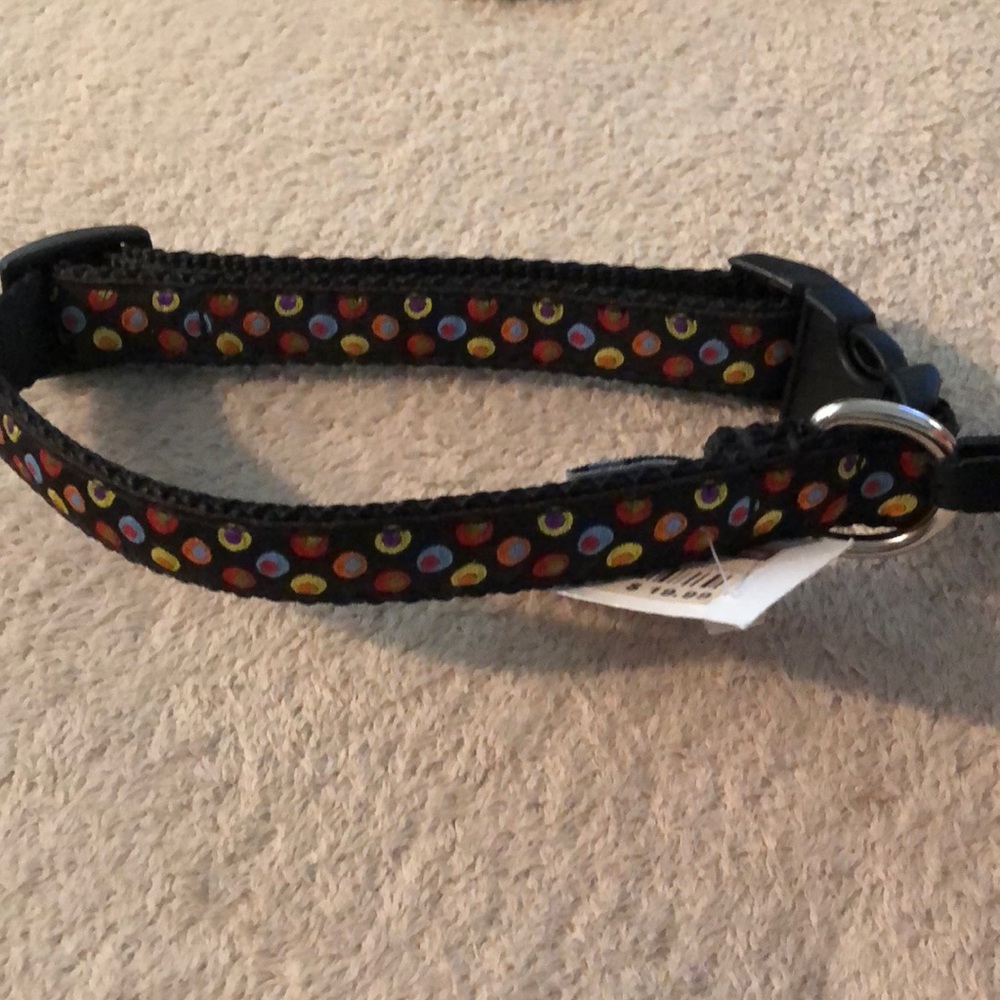 NWT - DOG COLLAR - Black with multi color dots.